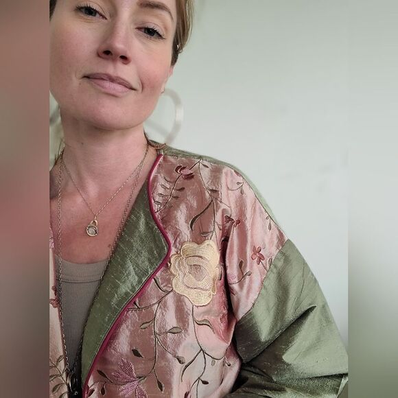 Hand Crafted Sage and Blush Grandmacore boho Blouse/ Jacket - Picture 2 of 12